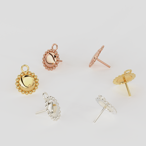 18K Yellow Gold Granulation Ear <b>Post</b> Findings 8.5mm-Pair with Backs Jewelry Components - Product Image 3