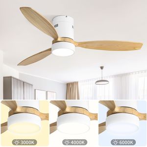 Ventilatore da soffitto a LED da 52 pollici a montaggio a incasso, con 3 pale in legno massello, motore silenzioso reversibile, telecomando, modello W882P244711 - Product Image 5