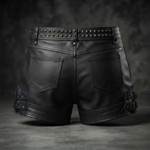 Short en cuir clouté taille haute style gothique avec laçage sur le devant et détails rivetés noir - Product Image 6