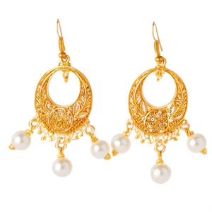 Gold Plated Drop Earrings with Zircon and Pearl in Classic Religious Design - Product Image 2