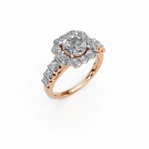 Anillo de Compromiso con Halo de Diamantes Cultivados en Laboratorio en Oro Rosa de 14K, Certificado IGI, Anillo Nupcial de Lujo - Product Image 2