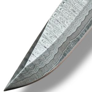 Couteaux de chasse de luxe faits à la main en acier Damas avec lame à motif unique, manche en bois noir et incrustation décorative pour le camping en plein air - Product Image 5