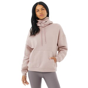Sweat-shirt à capuche oversize pour femme, couleur unie, tricoté en coton et fibre de bambou, épaules tombantes, manches longues, pour l'automne - Product Image 1