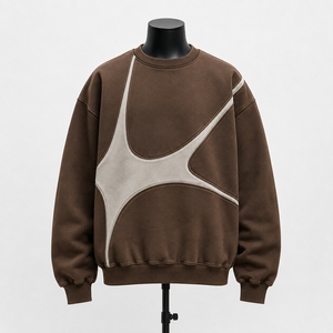Sudadera de Cuello Redondo para Hombre, Color Marrón, Diseño de Bloques de Color, Corte Holgado, Manga Regular, Estilo Minimalista - Product Image 1
