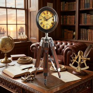 Nautical <b>Desk</b> <b>Clock</b> with Wooden Tripod Stand Vintage Marine Table <b>Clock</b> Antique Brass Finish Decorative Home Office Gift Wholesa - Product Image 2