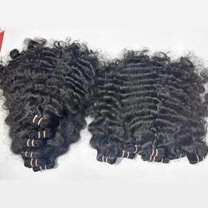 Natural Black Deep <b>Curly</b> Indian Remy Human Hair 100g Machine Double Weft <b>Bundles</b> for Weaving Extensions - Product Image 3