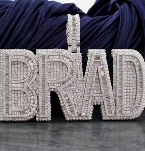 Luxury Moissanite Letter Name <b>Pendant</b> 925 <b>Silver</b> Rhodium Plated Iced Out Hip Hop Themed Charms Everyday <b>Initial</b> Letter <b>Pendant</b> - Product Image 2