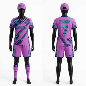Tenue de football pour femmes, 180 GSM, polyester premium, design à panneaux interlock, logo personnalisé par sublimation, ensemble de maillots de football - Product Image 2