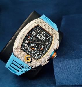 Reloj Cronógrafo Hip Hop con Diamantes de Corte Baguette con Claridad VVS y Correa de Goma Negra para Hombre - Product Image 5