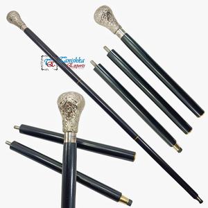 Canne de marche pliable en bois noir de haute qualité, faite à la main, avec poignée en laiton nickelé, design Art Déco, 96 cm de longueur totale, pour personnes âgées - Product Image 2