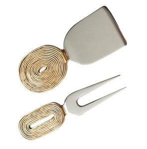 Stainless Steel & Brass <b>Cheese</b> <b>Set</b> With Laser Engraving Blade Flatware <b>Cheese</b> <b>Set</b> Of 2 Pieces at Low Prices - Product Image 1