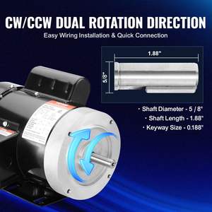 Moteur électrique monophasé 1 CV 3450 tr/min Cadre 56C Arbre à clavette 5/8\" Rotation CW/CCW pour machines agricoles et usage général - Product Image 4