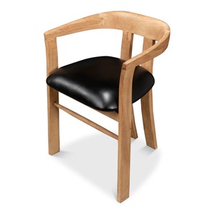 Chaise de salle à manger en teck massif naturel avec siège en cuir, mobilier moderne pour café, restaurant et décoration intérieure - Product Image 3