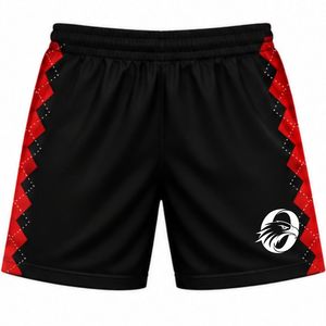 Shorts de volley-ball noirs et rouges par sublimation – Tenue de sport professionnelle pour équipes, uniforme de performance, vêtements d'entraînement avec panneau latéral - Product Image 1