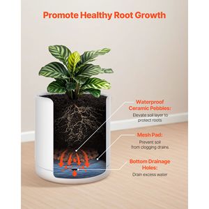 Vaso Cilindrico Moderno in Ceramica da 12 Pollici con Fori di Drenaggio e Sottovaso Staccabile, Capacità 7 Galloni - Product Image 4