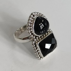 Black Onyx <b>Ring</b> 925 Sterling <b>Silver</b> Handmade Boho <b>Statement</b> Promise <b>Ring</b> for Women, July Birthstone, Dual Stone Jewelry - Product Image 5