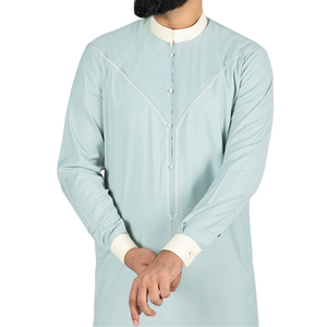 Wholesale Pastel Mint Green Men Thobe Summer Style Saudi Jubba <b>Long</b> Sleeve Islamic <b>Dress</b> Arabic Kandura Robe Dishdasha <b>For</b> Men - Product Image 2