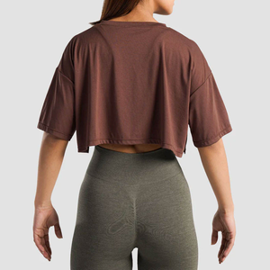 Crop top à manches courtes pour femme, coupe ajustée, extensible, uni - Product Image 2