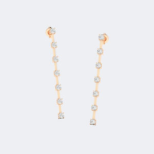 Boucles d'oreilles pendantes longues et linéaires serties de diamants ronds de 0,95 CTW en or massif - Product Image 3