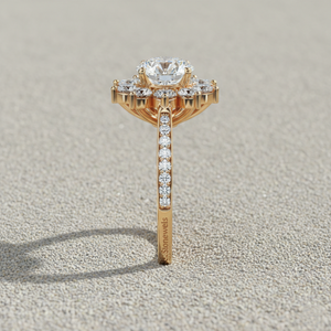 Anillo de Compromiso con Halo de Diamantes en Forma de Estrella, Chapado en Oro Rosa, Certificado de Lujo - Product Image 4