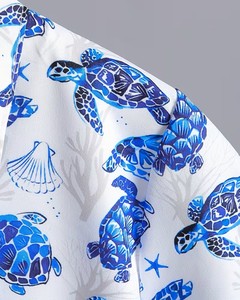 <span class=keywords><strong>Camisa</strong></span> Hawaiana Casual y Elegante para Hombre con Estampado Digital de Animales Marinos, Tela Ecológica de Poliéster/Algodón, Verano - Product Image 6