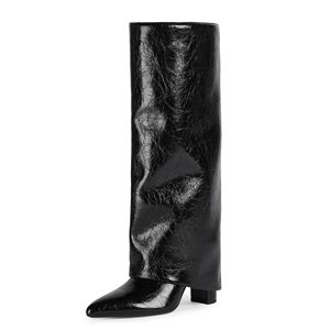 Wholesale <b>Ladies</b> Autumn Winter <b>Knee</b> <b>High</b> <b>Boots</b> Plus Size Lace Up Square Heel Women Shoes Crystal Embroidery <b>Black</b> Pakistan Made - Product Image 3