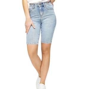 Shorts de Mezclilla Personalizados para Mujer, Cintura Alta, Corte Ajustado, Largo hasta la Rodilla, Elásticos, Casuales, de Verano, Moda OEM, Venta al Por Mayor - Product Image 1