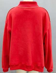 Red Rolled High Neck <b>Sweatshirt</b> with Large <b>White</b> Diagonal Striped Letters Long Sleeves Rolled Collar Cuffs Custom Logo Clothing - Product Image 4