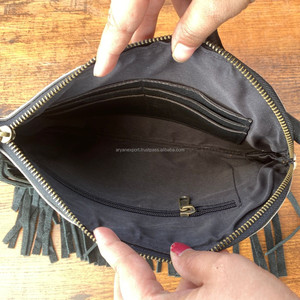 Women's Genuine Hair-On Animal Print Ring Handle Wristlet Clutch Bag with Tassel Phone Bag Cowhide Leather Fringe Bangle <b>Handbag</b> - Product Image 6