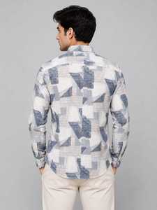 Geometric Print <b>Men's</b> Stand Collar Smart Casual Eco-Friendly Breathable Quick Dry Long Sleeve Button-Up Shirt for Office Wear - Product Image 3