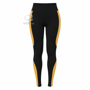 NCBW <b>Women's</b> Workout Set <b>Quarter</b> <b>Zip</b> Top Short Sleeve High Waist Leggings With Contrast Golden Stripe Sports Activewear Set - Product Image 4