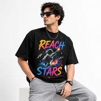 Reach Stars Astronaut Kaos Pria Lengan Panjang Warna Hitam Custom dengan Cetakan Heat-Transfer, Kerah O, Regular Fit, Kasual, 100% Katun