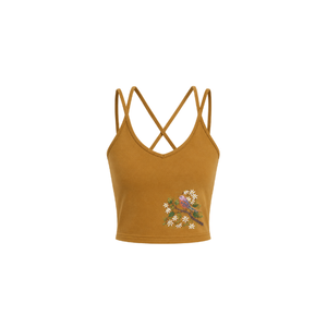 เสื้อกล้ามคอ halter สีเหลืองสำหรับผู้หญิง ลายเม็ดมะเฟืองประดับด้วยลูกปัด ผ้าฝ้าย ระบายอากาศได้ดี เหมาะสำหรับฤดูใบไม้ผลิ/ฤดูร้อน - Product Image 2