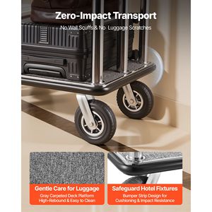 Carrello Portabagagli per Hotel Resistente da 680 kg in Acciaio Inossidabile con 8 Ruote in Gomma e Piano di Carico Grigio Tappetinato - Product Image 6