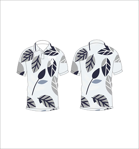 Men’s White & Navy Tropical Leaf Print Polo Shirt Casual Short Sleeve Summer Fashion Golf Tee - Product Image 6