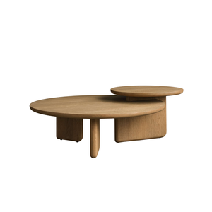 Mesa de Centro Redonda de Madera de Teca Sólida de Primera Calidad, Diseño Japonés-Escandinavo con Dos Niveles para Ahorrar Espacio - Product Image 2