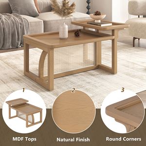 Set di 2 tavolini da caffè moderni in rattan, legno e MDF, colore naturale - Product Image 4
