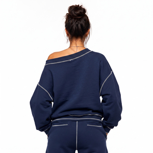 Sweat-shirt ample à épaules dénudées pour femme, personnalisable avec broderie de lettres, en tissu éponge 430 GSM, vente en gros - Product Image 2