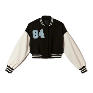 Chaqueta Varsity para Mujer, Negra, Manga Larga, Logotipo 84 Bordado, Cuello con Botones, Largo Regular, Invierno, 100% Lana, Calefactable - Product Image 3