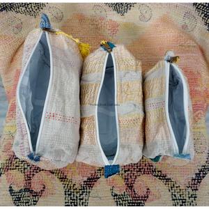 New Design Vintage Kantha Patchwork Tassel Zipper Closure Eco-Friendly 3-Pouch Set Cosmetic Bag for Wedding & Return Gifts - Product Image 4
