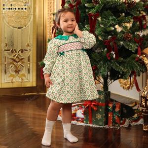 Girls Children's 100% Cotton Eco-Friendly A-Line Corduroy Holiday Dress Scalloped Embroidered Collar ODM Wholesale Smocked Dress - Product Image 6