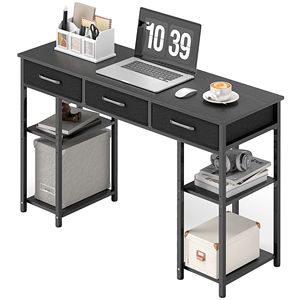 Scrivania per Computer Compatta e Resistente da 47 Pollici con Cassetti in Tessuto e Ripiani Regolabili, Nera, per Ufficio Domestico e Laptop - Product Image 1