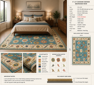 Tapis noué à la main Azure Blossom Oushak – 5' x 8'' - Product Image 2