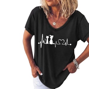 เสื้อยืดผู้หญิงใหม่เสื้อยืดพิมพ์ลาย3D แมวน่ารักเสื้อยืดแขนสั้นคอวีลำลองแฟชั่นสำหรับผู้หญิงเสื้อผ้าผู้หญิง - Product Image 1