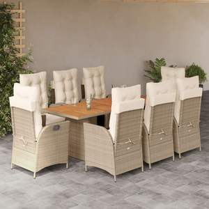 Conjunto de Comedor Grande para Jardín de Ratán PE Color Crema Blanco, Colección Beige - Product Image 1