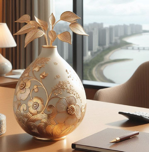 Vase sphérique en fil d'or délicat, orné d'un complexe treillis creux et de tiges assorties. Disponible à prix de gros. - Product Image 3