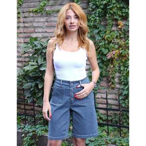2025 femmes Skinny Jean taille haute Denim Shorts avec poches plaquées à la mode décontracté été bouton braguette extensible Bermuda Shorts - Product Image 2