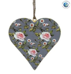 Ornement suspendu en métal en forme de cœur gris rose moderne, décoration de Noël, artisanat écologique - Product Image 1