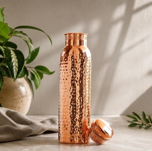 Pure Copper <b>Water</b> <b>Bottle</b> for <b>Daily</b> Drinking Reusable Leakproof Traditional Metal Hydration Flask for Home Office Travel Use - Product Image 4
