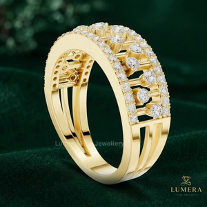 Bague de mariage moderne de luxe en diamant de laboratoire, motif ajouré, bords micro-pavés parallèles, motif zigzag suspendu pour femme - Product Image 2